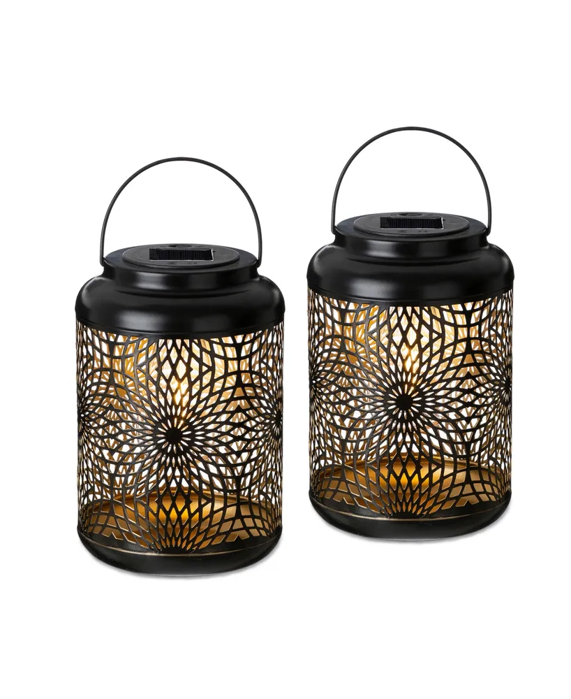 Glitzhome 8.75H Metal Cutout Solar Powered Outdoor Hanging Lantern