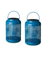 Glitzhome 8.75" H Metal Cutout Solar Powered Outdoor Hanging Lantern with Edison Bulb