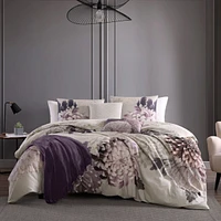 Bebejan Bloom Purple Bedding 200 Thread Count 100% Cotton Sateen 5 Piece Reversible Queen Comforter Set