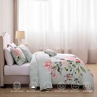 Bebejan Rose on Misty Green Bedding 200 Thread Count 100% Cotton Sateen 5 Piece Reversible Queen Comforter Set