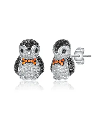 Genevive Sterling Silver with White Gold Plated and Multi Colored Cubic Zirconia Stud Earrings