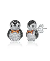 Genevive Sterling Silver with White Gold Plated and Multi Colored Cubic Zirconia Stud Earrings