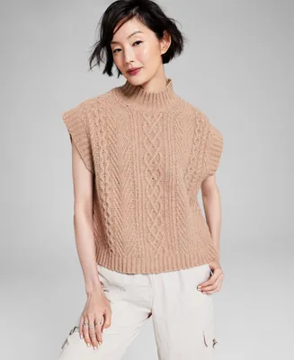 And Now This Women's Cable-Knit Mock-Neck Sleeveless Sweater