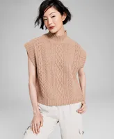 And Now This Women's Cable-Knit Mock-Neck Sleeveless Sweater