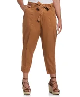 Ella Rafaella Plus Size Twill Crop Pants with Removable Tie Belt