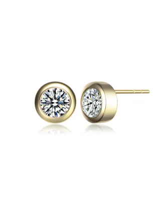 Rachel Glauber Modern Cubic Zirconia Solitaire Stud Butterfly Post Back Earrings