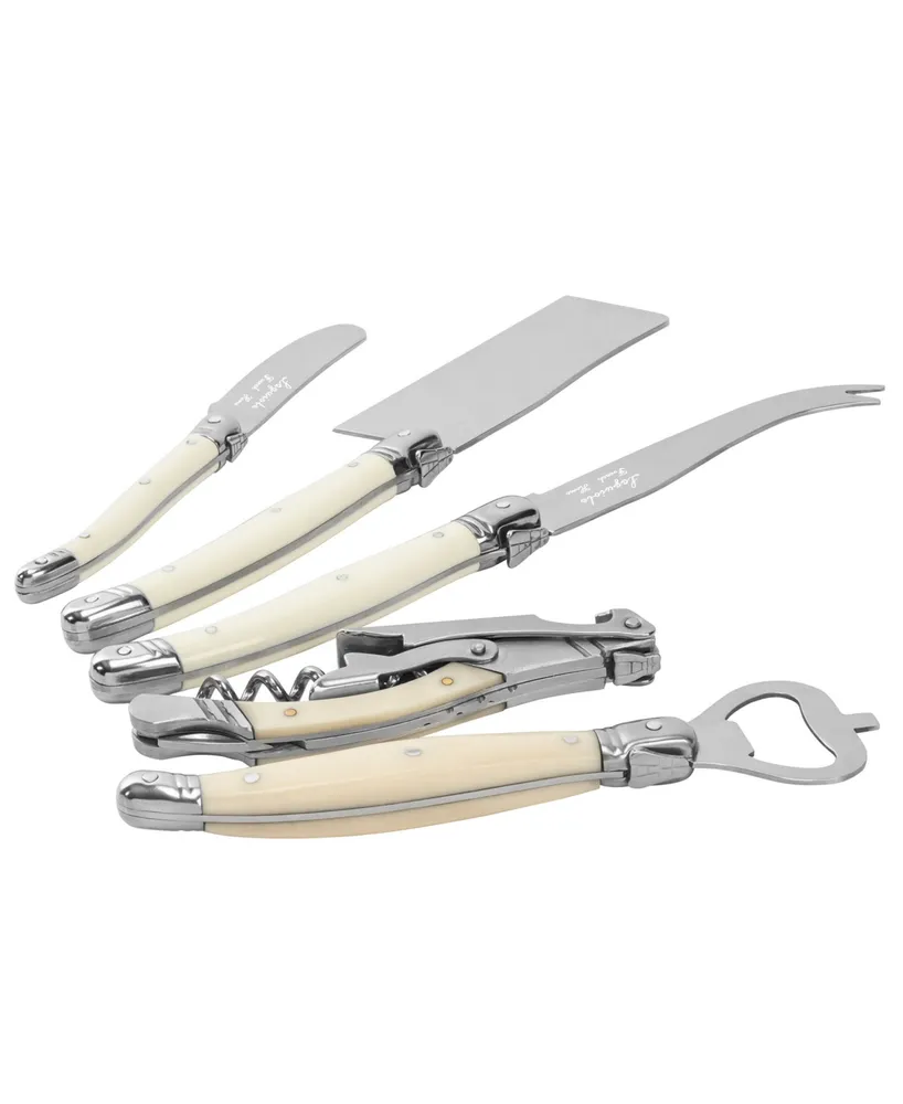 French Home Laguiole Essential 5-Piece Cheese Knife and Barware Set with Faux Ivory Handles