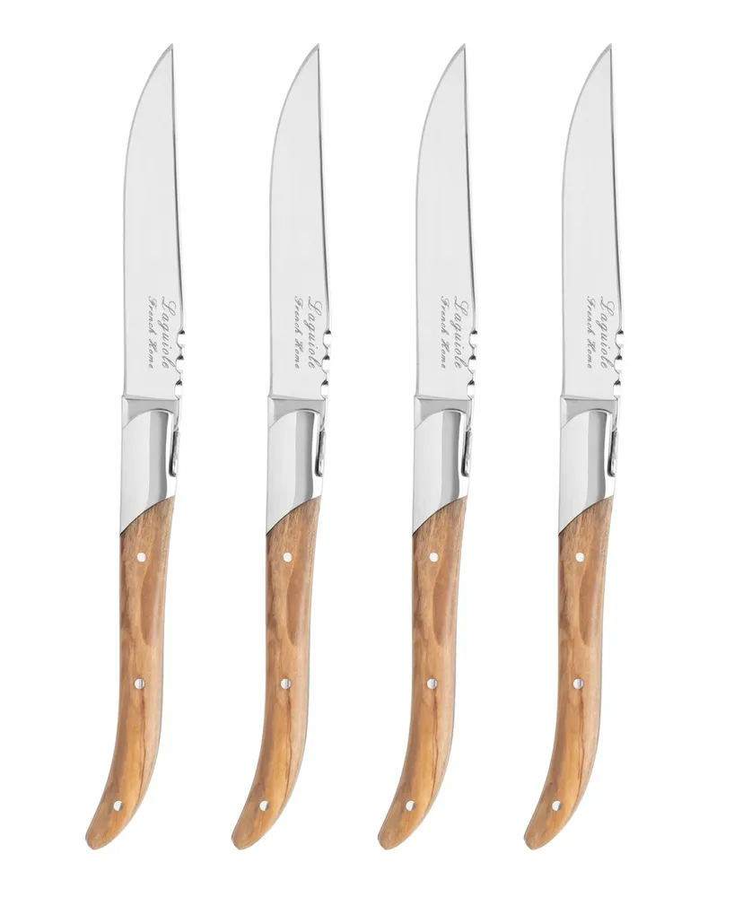 French Home Stainless-Steel Set of 4 Connoisseur Steak Knives with Olive Wood Handles