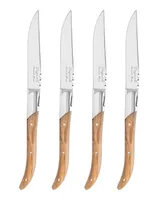 French Home Stainless-Steel Laguiole Set of 4 Connoisseur Steak Knives with Olive Wood Handles