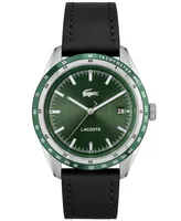 Lacoste Men's Everett Black Leather Strap Watch 40mm