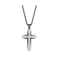 Men's Stainless Steel Black & Silver Single Cz Cross Necklace