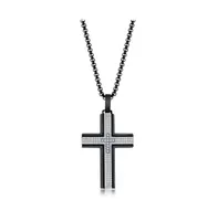 Men's Stainless Steel Black & Silver Cz Cross Necklace