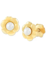 Children's Cultured Freshwater Button Pearl (2mm) Flower Stud Earrings in 14k Gold