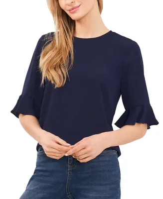 CeCe Women's Crewneck 3/4-Sleeve Ruffled Cuff Blouse