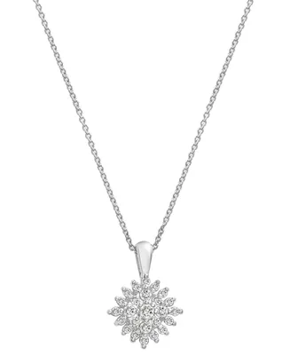 Diamond Flower Cluster 18" Pendant Necklace (1/2 ct. t.w.) in Sterling Silver, Created for Macy's