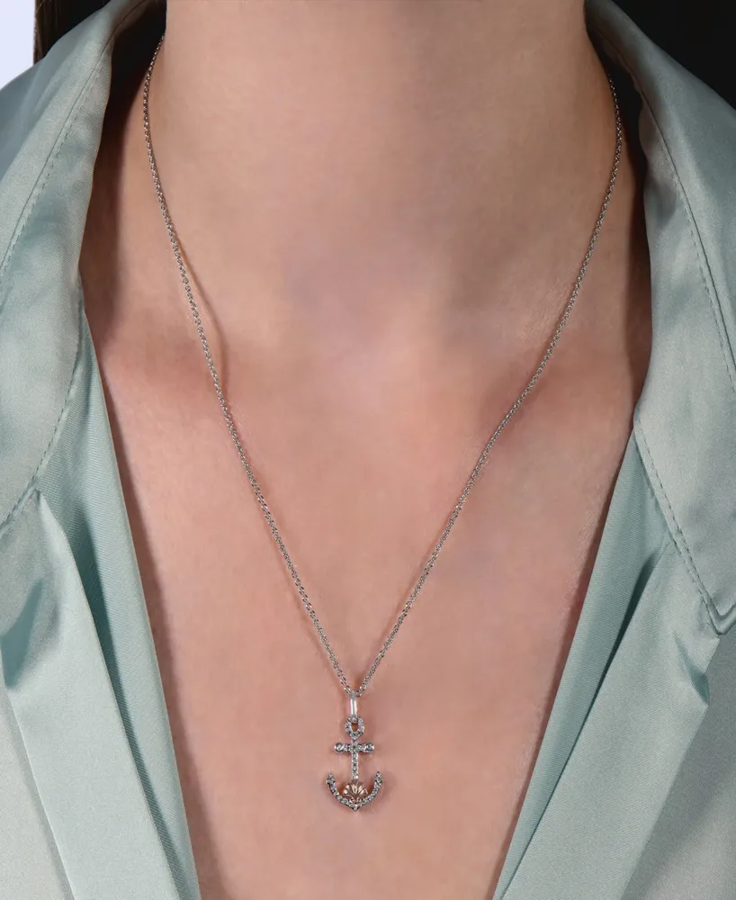 Enchanted Disney Fine Jewelry Diamond The Little Mermaid Ariel Princess Anchor Pendant Necklace (1/10 ct. t.w.) in Sterling Silver & 14k Rose Gold