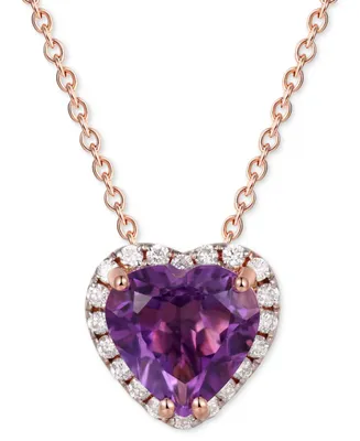 Amethyst (3 ct. t.w.) & White Topaz (1/3 Heart Halo 18" Pendant Necklace Rose Gold