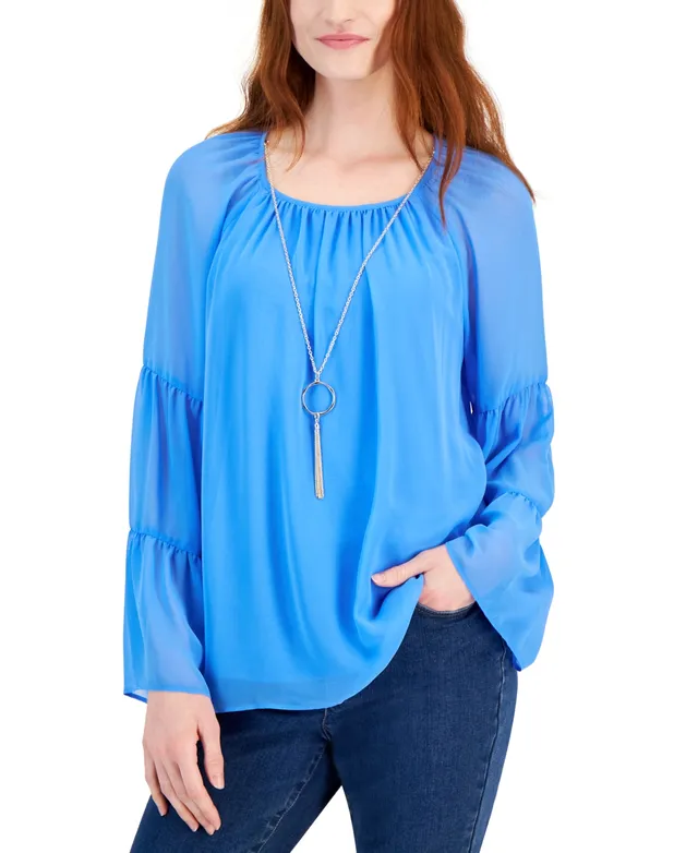 Jm Collection Plus New Year Dye Smocked-Sleeve Necklace Top