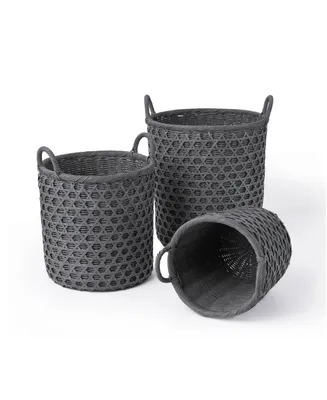 Baum 3 Piece Round Rattan and Bamboo Caning Basket Set with Ear Handles