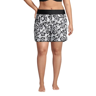 Lands' End Plus Size 5" Quick Dry Elastic Waist Board Shorts Swim Cover-up Shorts with Panty Print