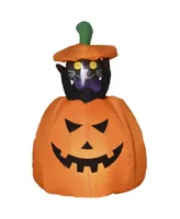 Outsunny 4ft Inflatable Halloween Pumpkin with Lifting Cat, Blow-Up Outdoor Led Yard Display for Garden, Lawn, Party, Holiday