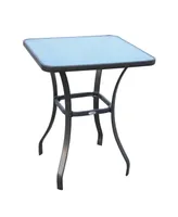 Outsunny 27" Square Bistro Table Garden Dining Table Outdoor Tempered Glass Table