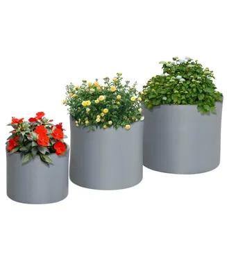 Outsunny 3-Pack Outdoor Planter Set, MgO Flower Pots with Drainage Holes, Outdoor Ready & Stackable for Indoor, Entryway, Patio, Yard, Garden