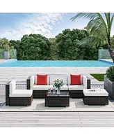 Outsunny 6-Piece Outdoor Patio Rat Wicker Furniture Sofa Set w/ Cushion