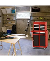 Costway 2 1 Tool Chest & Cabinet with 5 Sliding Drawers Rolling Garage Box Organizer