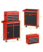 Costway 2 1 Tool Chest & Cabinet with 5 Sliding Drawers Rolling Garage Box Organizer