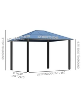 Outsunny 10' x 12' Outdoor Steel Frame Gazebo with Twin-Wall Polycarbonate Hardtop Roof and Removable Curtains