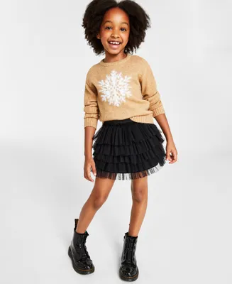 Holiday Lane Little Girls Snowflake Crewneck Sweater, Created for Macy's