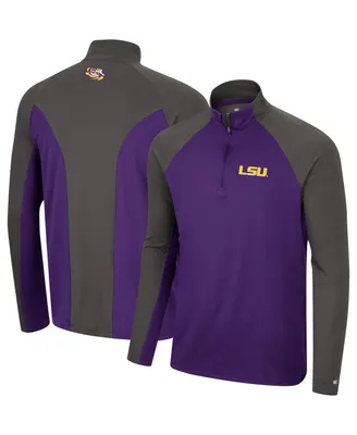 Men's Colosseum Purple, Charcoal Lsu Tigers Two Yutes Raglan Quarter-Zip Windshirt