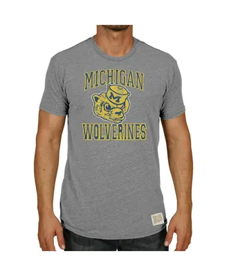 Men's Original Retro Brand Heather Gray Michigan Wolverines Vintage-Inspired Wolverbear Tri-Blend T-shirt