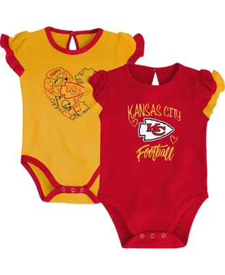 Newborn and Infant Boys Girls Red, Yellow Kansas City Chiefs Too Much Love Two-Piece Bodysuit Set