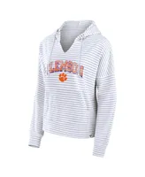 Women's Fanatics White Clemson Tigers Striped Notch Neck Pullover Hoodie