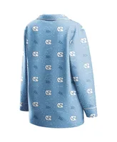 Women's Wear by Erin Andrews Carolina Blue North Carolina Tar Heels Long Sleeve Button-Up Shirt and Pants Sleep Set