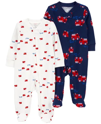 Carter's Baby Girls and Boys Cotton Two Way Zip Footed Coveralls, Pack of 2