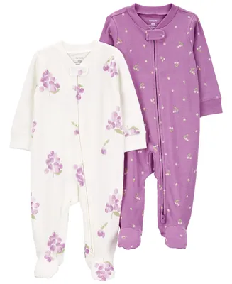 Carter's Baby Girls and Boys Cotton Two Way Zip Footed Coveralls, Pack of 2