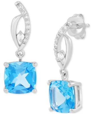 Swiss Blue Topaz (3-5/8 ct. t.w.) & Diamond (1/10 ct. t.w.) Drop Earrings in 14K White Gold (Also in Pink Amethyst)