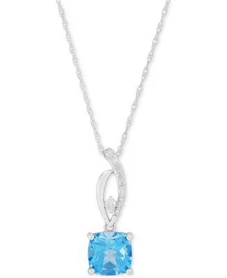 Swiss Blue Topaz (1-3/4 ct. t.w.) & Diamond (1/20 ct. t.w.) Swirl 18" Pendant Necklace in 14k White Gold