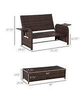 Outsunny Patio Loveseat Daybed w/ Storage, Footrest & Tables,