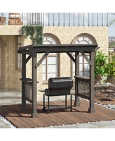 Outsunny 103.5" x 64.5" Bbq Grill Gazebo with 2 Side Shelves, Outdoor Hardtop Barbecue Barrier with Slanted Steel roof, Solid Wood Frame