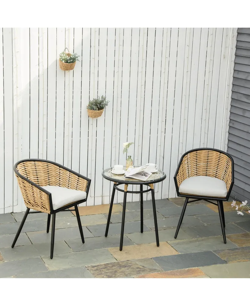 Outsunny 3 Pieces Patio Pe Rattan Bistro Set, Outdoor Round Resin Wicker Coffee Set, w/ 2 Chairs & 1 Coffee Table Conversation Furniture Set