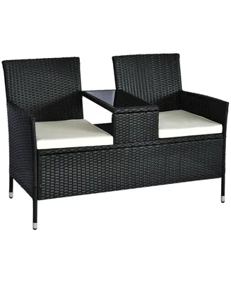 Outsunny Patio Wicker Conversation Furniture Set, Outdoor Rattan 2