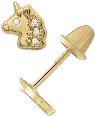 Children's Cubic Zirconia Unicorn Stud Earrings in 14k Gold