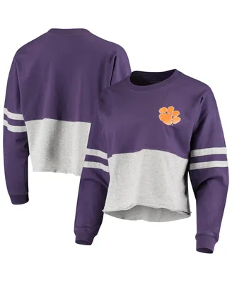Women's Purple, Gray Clemson Tigers Cropped Retro Jersey Long Sleeve T-shirt