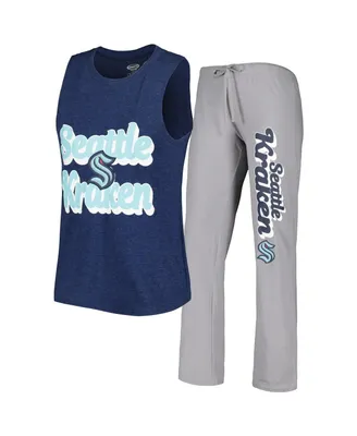 Women's Concepts Sport Deep Sea Blue, Gray Seattle Kraken Meter Muscle Tank Top and Pants Sleep Set