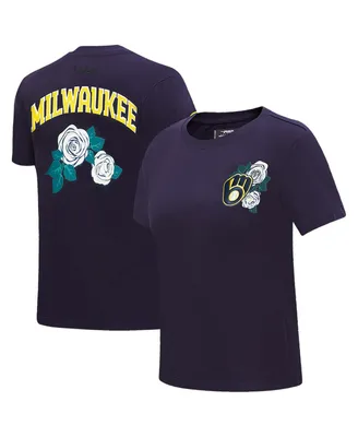 Women's Pro Standard Navy Milwaukee Brewers Roses T-shirt
