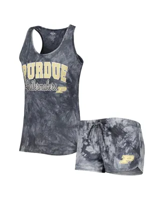 Women's Concepts Sport Charcoal Purdue Boilermakers Billboard Tie-Dye Tank Top and Shorts Sleep Set